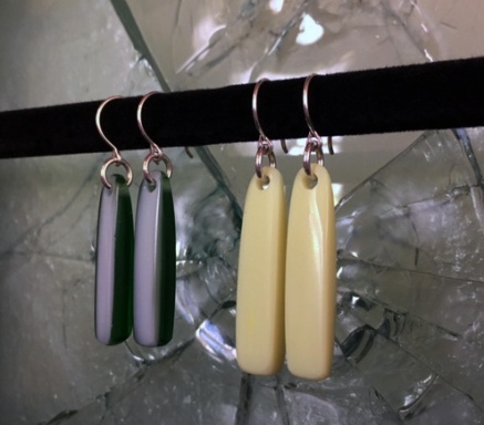 lolly drop earrings (peppermint and pineapple), fused glass & silver